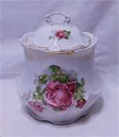 Antqiue hand painted roses porcelain biscuit jar