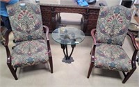 PAIR WOOD FRAMED UPHOLSTERED  CHAIRS