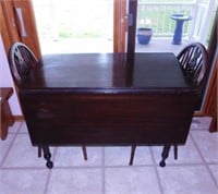 Antique walnut drop leaf table & 2 chairs: