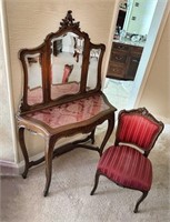 19TH-CENTURY FRENCH GULL WING VANITY WITH CHAIR