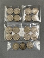 (16) Buffalo Nickels & (3) Silver War Nickels