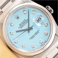 Rolex Men Datejust Aqua Diamond Watch