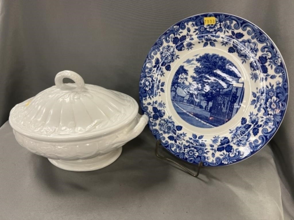 Ironstone Tureen & (2) Staffordshire Plates