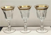 3 Vintage Moser Crystal 24KT Gold Rimmed Goblets