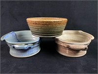 Vintage Artisan Signed Glazed Stoneware Bowls Lot
