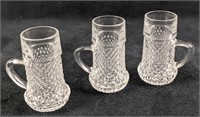 Three Vintage Shot Cordial Glasses With Handles