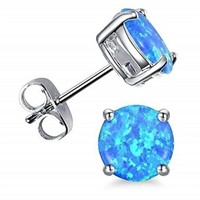 Blue Fire Opal Sterling Silver Stud Earrings