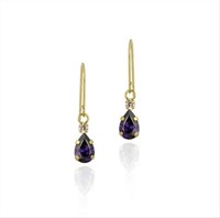 10K Gold Teardrop Amethyst Dangle Earrings