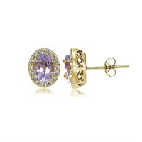 14K Gold Plated Genuine Amethyst Stud Earrings