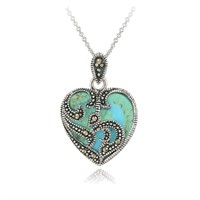 Sterling Marcasite & Turquoise Heart Necklace