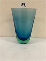 Heavy Glass Blue Green Vase 11"H x 7"W