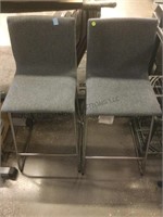 Pair Gray Fabric Barstool Chairs