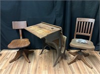 Antique School Desk and Banker Chair