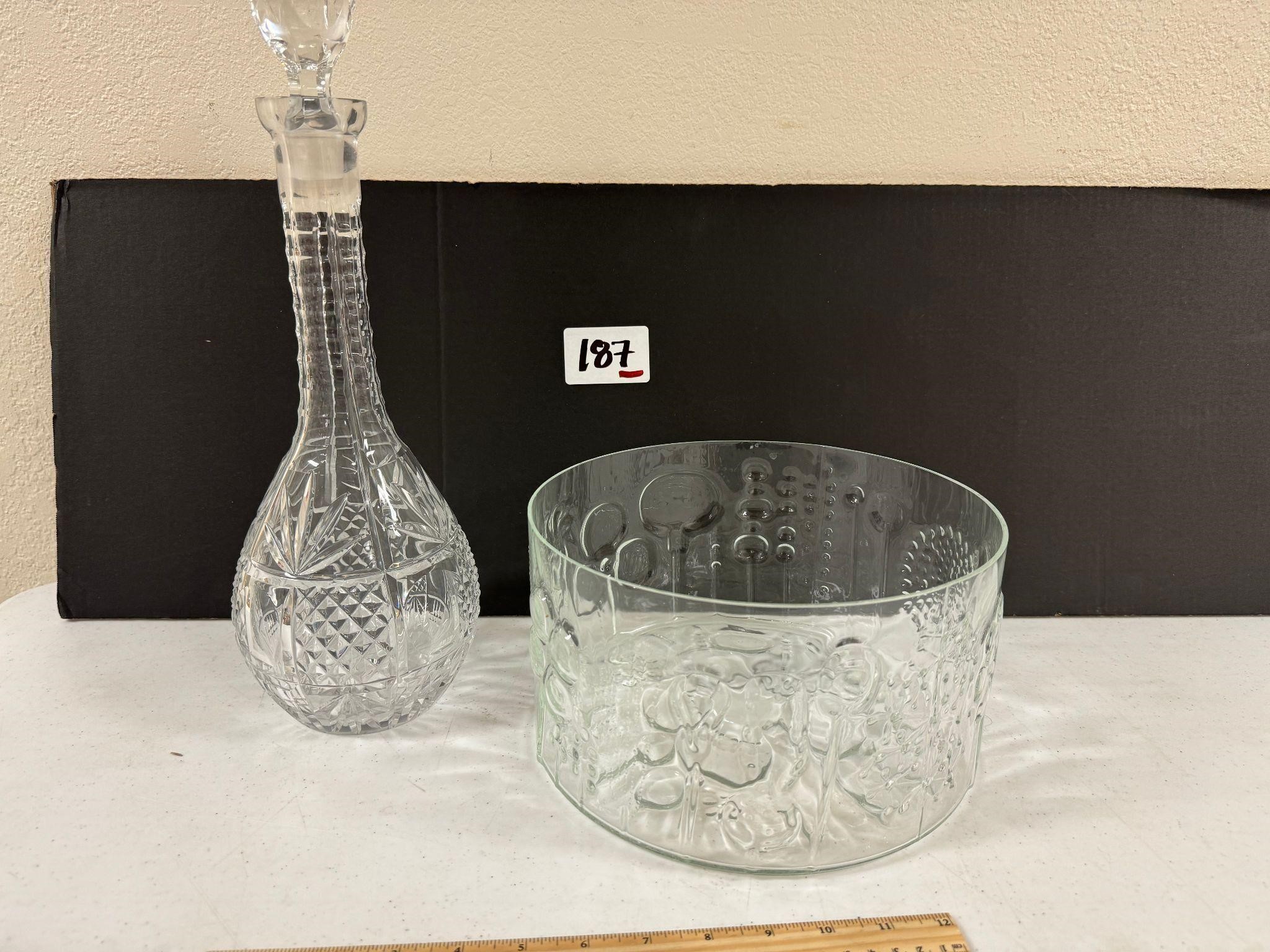 Contemporary Glass Serving Bowl & Crystal Decanter