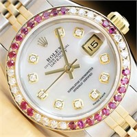 Rolex Ladies Datejust Ruby Diamond Watch.