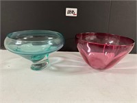 2 Signed Glass Bowls by Branson 8.5" W x 6"H