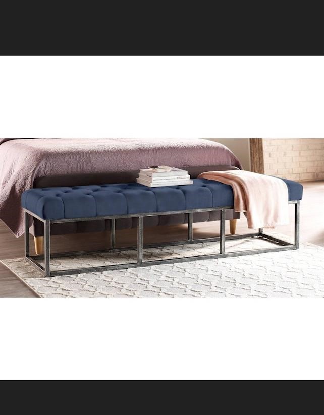 Danes Tufted Bench with Iron Legs Cobalt Blue - Fi