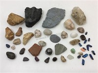 Stone and mineral specimen collection.
