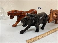 Wood Animal Collection Yak, Rhino, Cat, Lion