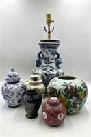 Asian Styled Porcelain Lamp and Vases