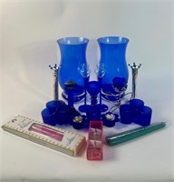 Assortment of Candle Holders Blue Pillar Holders