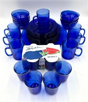 Arcoroc France Blue Glass Dishware