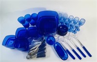 Blue Plastic and Glass Diningware and Cutlery