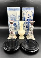 Asian Octagonal Blue and White Vases Painted Candl