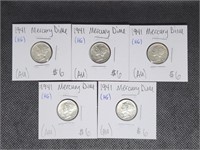 5- 1941 High Grade Mercury Dimes