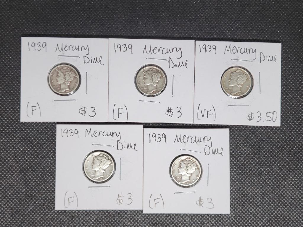 5- 1939 Mercury Dimes