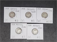 5- 1939 Mercury Dimes