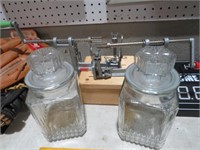 2 APPLE PEELERS & 2 APOTHECARY JARS