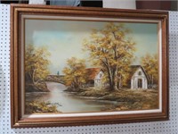 ARTIST SCHILLER FARM & RIVER SCENE OIL ON CANVAS