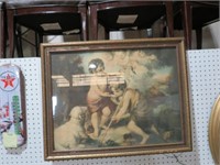 FRAMED ANTIQUE CHILDREN AND LAMB PRINT