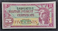 Series 591  5 Cents  Military Payment Certificate