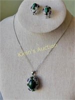 pendant & earrings set emerald & amethyst sterling