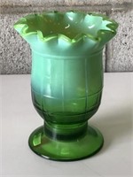 Vintage Green Glass Ruffled Vase