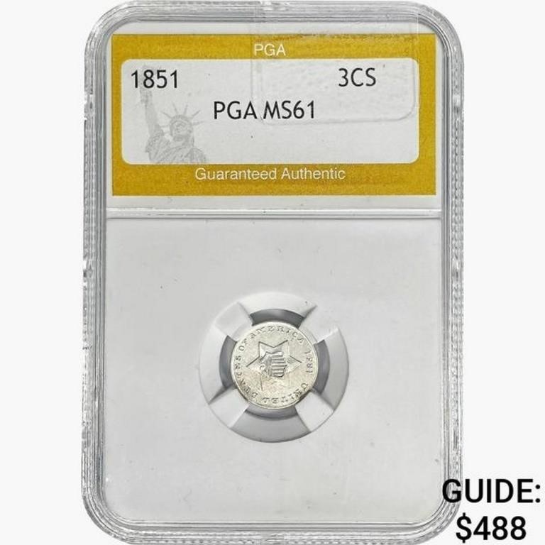 1851 Shield Three Cent PGA MS61