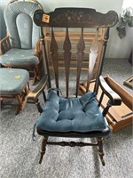 Wooden Rocker with Harvest Design and Cushion