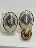 Masonic Gold Cuff Links and Lapel Pin