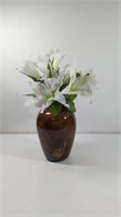 Artificial Lilies In Brown Glazed Vase