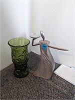 Green Vase & Candle Holder Lot