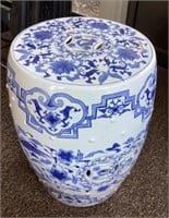 Blue and white stoneware garden stool 18" tall