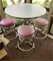 Mid century style chrome table and 4 stools