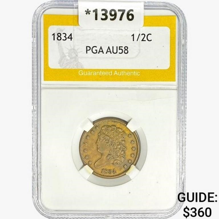 1834 Classic Head Half Cent PGA AU58