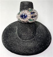 Gorgeous Sterling Tanzanite/Emerald Sapphire Ring