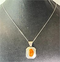 18" Italian Sterling Chain/Vin Sterling Amber Pend