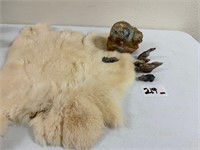 1 Fur Pelt, 5 Fetishes and Carved Stone Bear 4"H