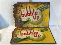 1920s bubble up tin sign advertising set of two