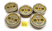 Lot, 5 vintage tins of Alcan Co. primers No. 240